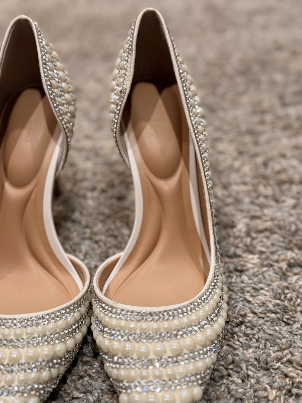 I.N.C Pearl & Crystal Embellished Pointed Toe Flats - Ivory - Picture 5 of 5